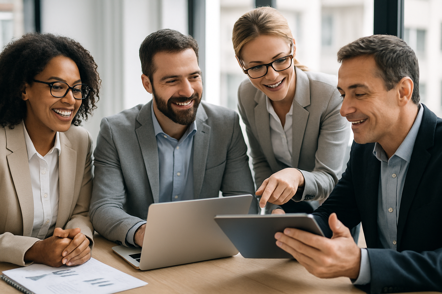 Consultants collaborating with clients over digital solutions